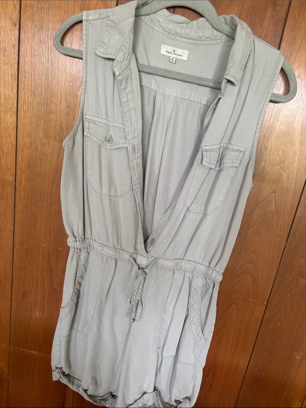 Sleeveless Drawstring Romper in Light Gray